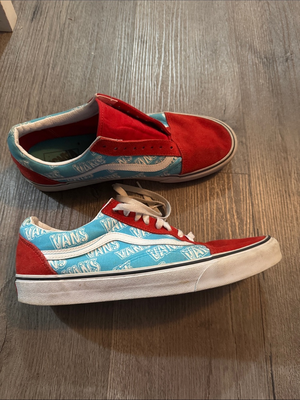 Vans Red and Light Blue Logo Low-Top Skate Shoes